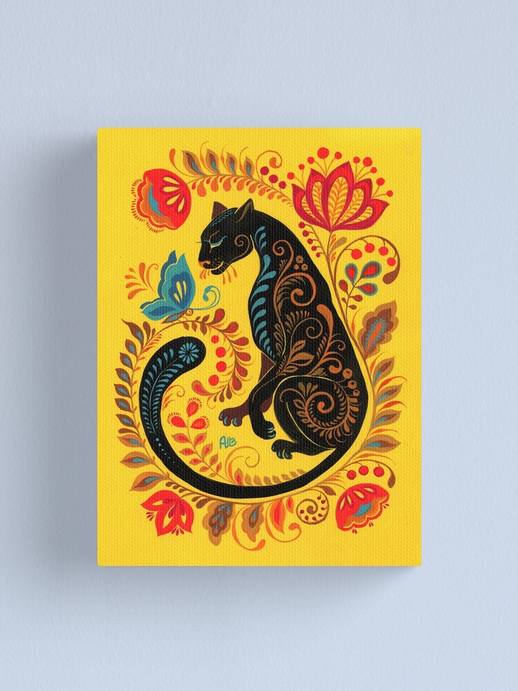 Alternate view of Panther & Butterfly Folk Art Canvas Print
