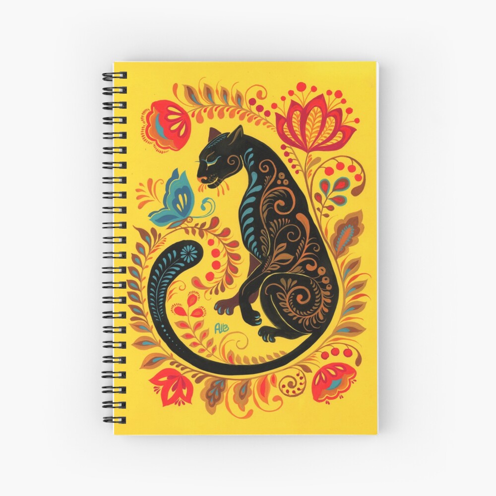 Panther & Butterfly Folk Art Spiral Notebook