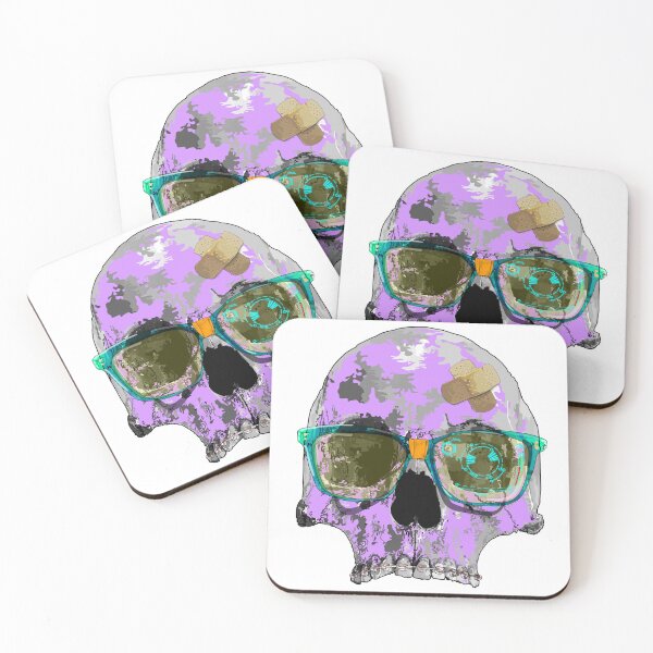 Item preview, Purple skull with braces, plaster bandages and broken AR sunglasses  designed and sold by m-yoga-store.
