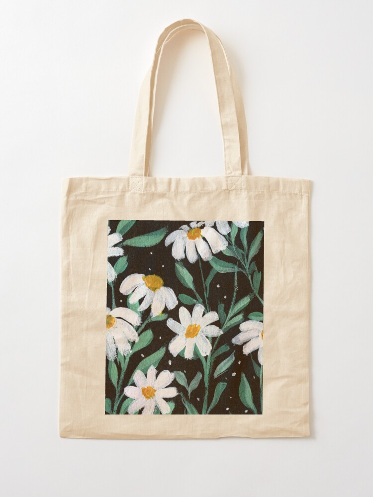 Margaritas blancas pintadas a mano arte floral gouche Bolsa de tela