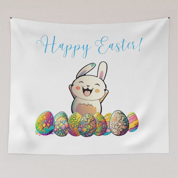 Item preview, Cute Fun Smiling Happy Easter Bunny with Easter Eggs designed and sold by Impressify.