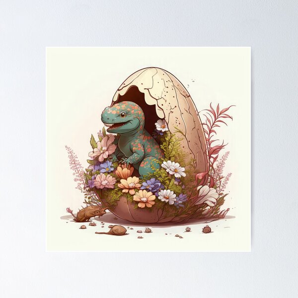 Cute Baby Pterodactyl Hatching from Egg Art Print for Sale by Steve Sack