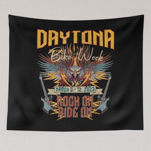 Item preview, 2023 DAYTONA BEACH BIKE WEEK "ROCK ON RIDE ON" ART ON FRONT designed and sold by DingoTee (1388)⭐⭐⭐⭐⭐.