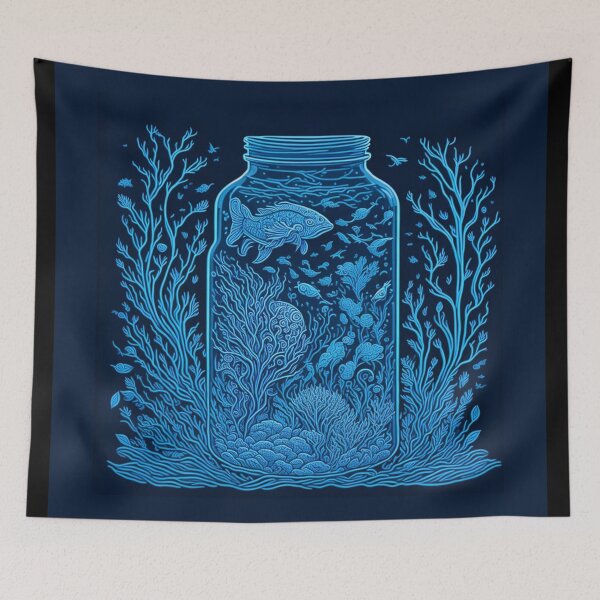 Item preview, under water in a blue line art designed and sold by Warih.