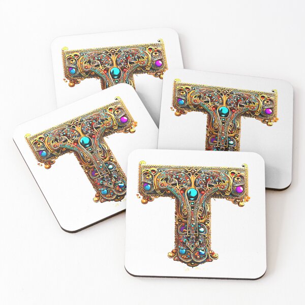 Item preview, AI Art Golden Jeweled Franciscan Tau Abstract Expressionism designed and sold by Artist4God.