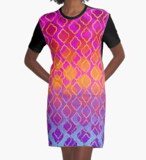 Mutiges klares vibrierendes buntes rosa orange Gold T-Shirt Kleid