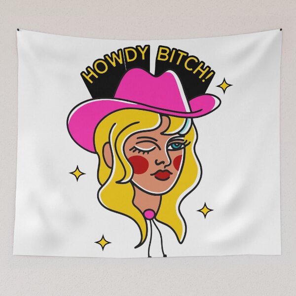 Item preview, Howdy Bitch! (Blonde Cowgirl Hand-Drawn American Traditional illustration) designed and sold by sungirlgraphics.