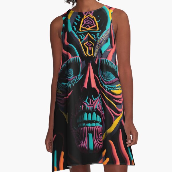Indian Mask Frightened A-Line Dress