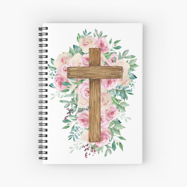 Christian Watercolor Floral Cross Spiral Notebook