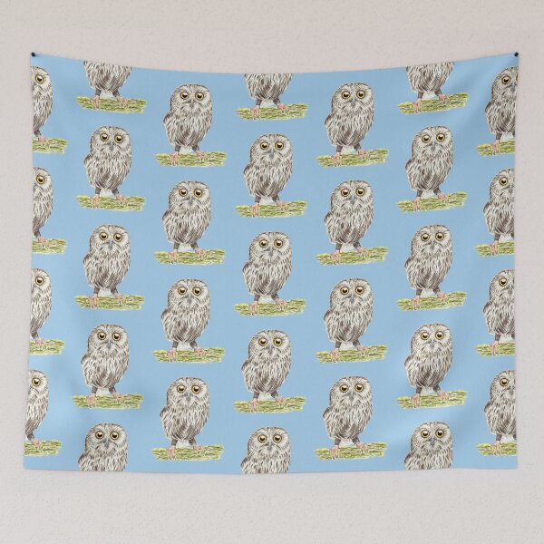 Item preview, Saw-Whet Owl Superb Owl Blue Background designed and sold by Sockstomistic.