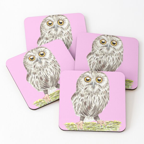 Item preview, Saw-Whet Owl Superb Owl Pink Background designed and sold by Sockstomistic.