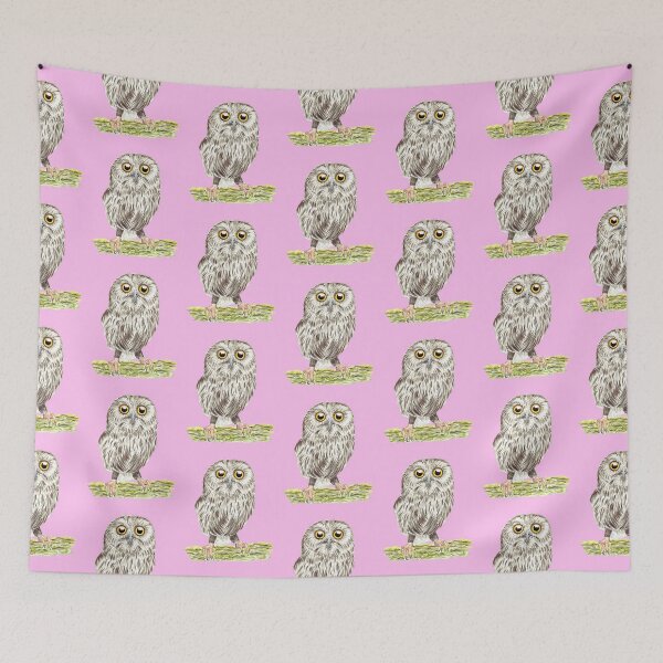 Item preview, Saw-Whet Owl Superb Owl Pink Background designed and sold by Sockstomistic.