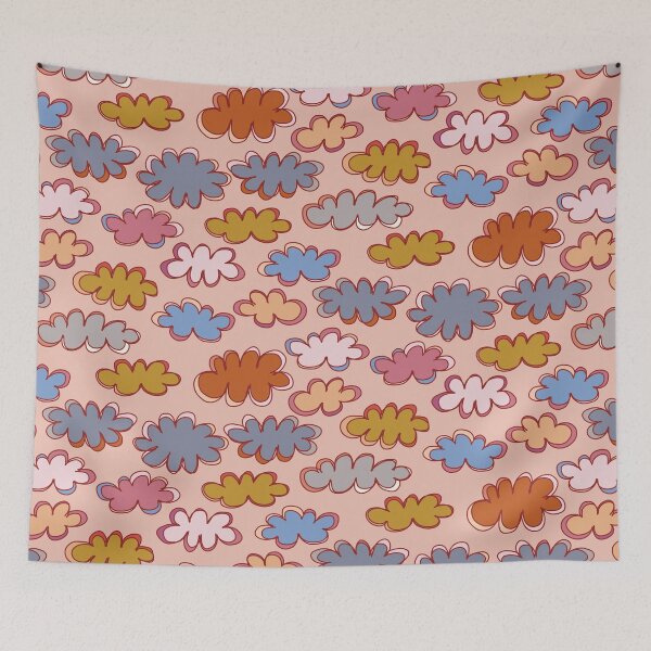 Item preview, sunset clouds in sky blue, grey, orange and mustard designed and sold by FrancesPoff.