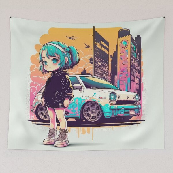 Item preview, Retro Drifter Girl Micro Car Champion Anime Cyberpunk designed and sold by ultra-cool.