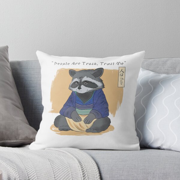 Item preview, a raccoon dressing in traditional Japanese "People are trash, trust me". designed and sold by GulQari.