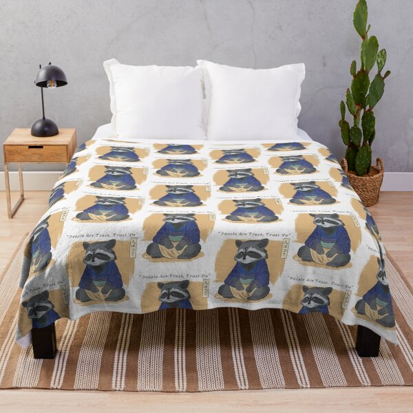 Item preview, a raccoon dressing in traditional Japanese "People are trash, trust me". designed and sold by GulQari.