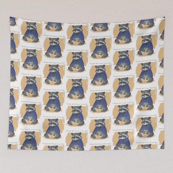 Item preview, a raccoon dressing in traditional Japanese "People are trash, trust me". designed and sold by GulQari.