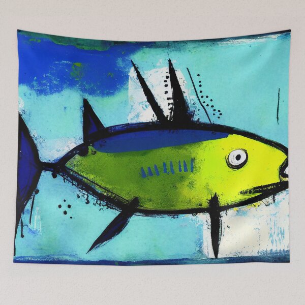 Item preview, Colorful Tropical Fish Painting in Blue and Yellow designed and sold by WalterWhatFace.