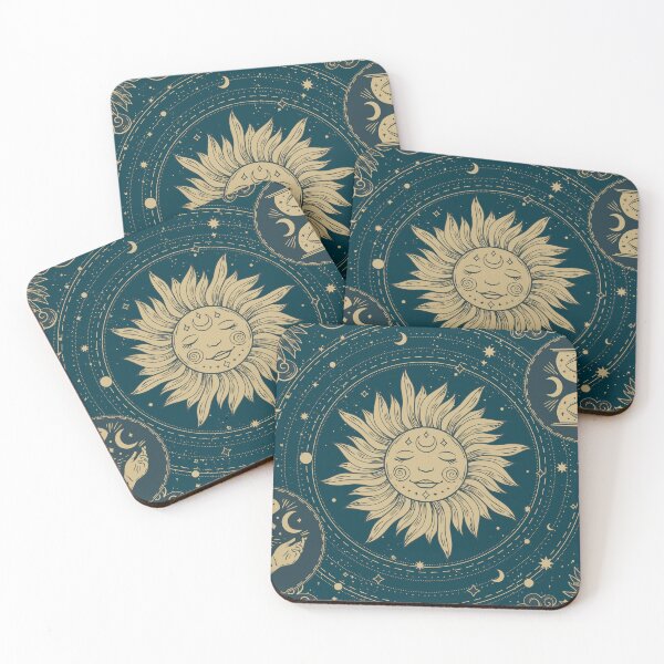 Item preview, Astrology Balance: Hand Drawn Sun and Zodiac Pattern on Dark Background designed and sold by MerakiAndArt.