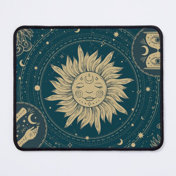 Item preview, Astrology Balance: Hand Drawn Sun and Zodiac Pattern on Dark Background designed and sold by MerakiAndArt.