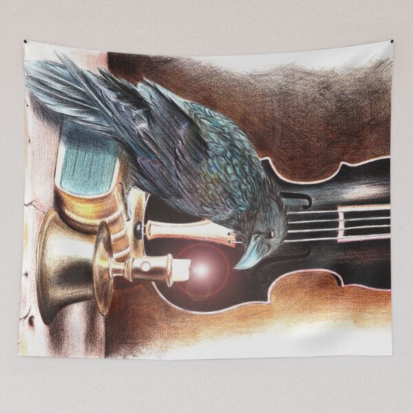 Item preview, Watercolor raven on a book, with candlestick designed and sold by MaryWatercolor.