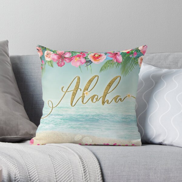 Golden Aloha Throw Pillow