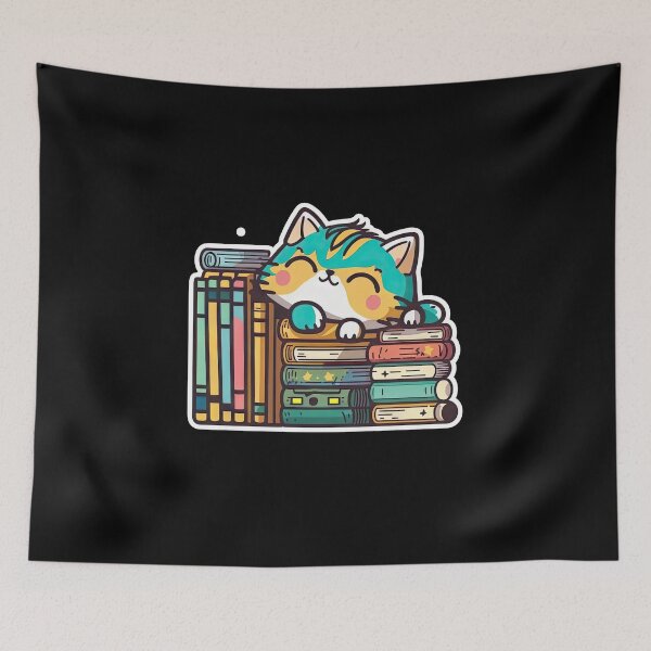 Item preview, Curious Uwu Cat Amidst Stacks of Books designed and sold by DHNY.