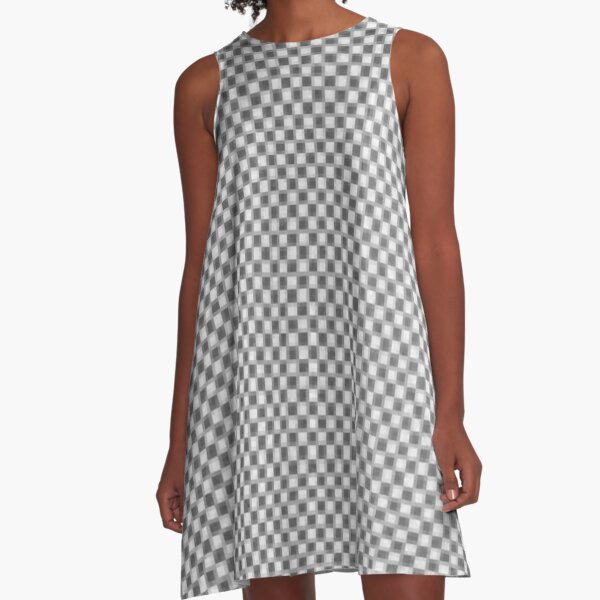 #Checkerboard Coloring, #Fashion, #Design, #Abstract, art, repetition, textile, tile, black and white, grid, gray, monochrome A-Line Dress
