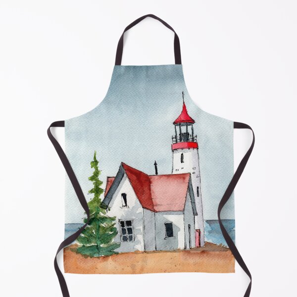 Item preview, Watercolor white lighthouse with a cabin on the hill designed and sold by MaryWatercolor.