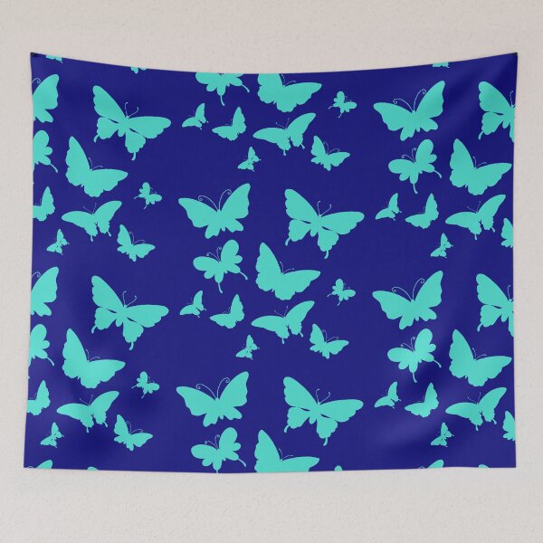 Artikelvorschau, Niedliche Schmetterlingsmuster in Aqua auf Blau entworfen und verkauft von Chaoticzarts.
