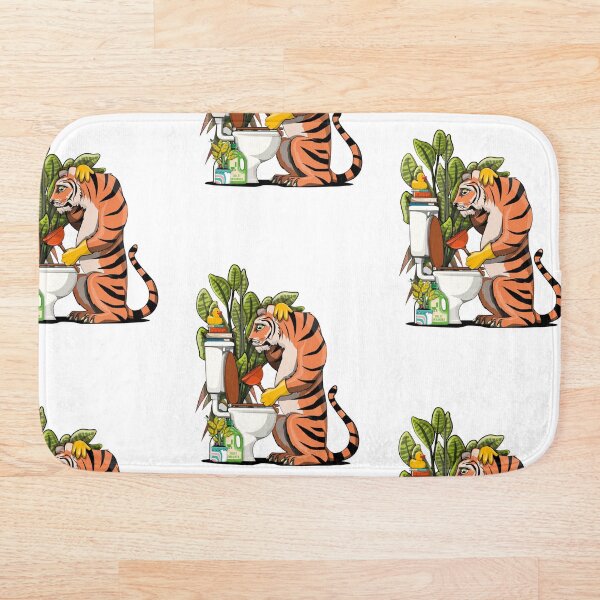 Item preview, Tiger Cleaning the Toilet, funny cat bathroom art designed and sold by Wyattdesign.