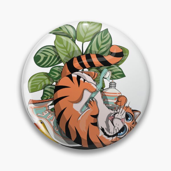 Item preview, Tiger Cleaning Teeth, funny cat bathroom art designed and sold by Wyattdesign.