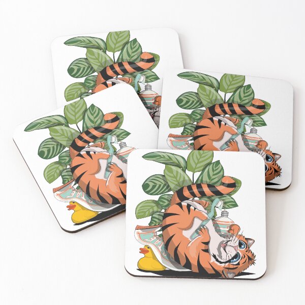 Item preview, Tiger Cleaning Teeth, funny cat bathroom art designed and sold by Wyattdesign.