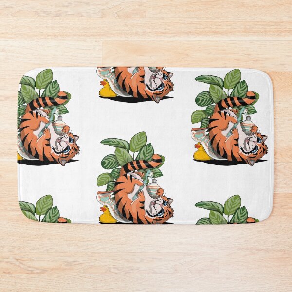 Item preview, Tiger Cleaning Teeth, funny cat bathroom art designed and sold by Wyattdesign.