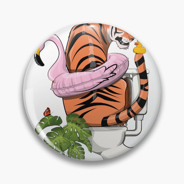 Item preview, Tiger using the toilet, funny cat bathroom art designed and sold by Wyattdesign.