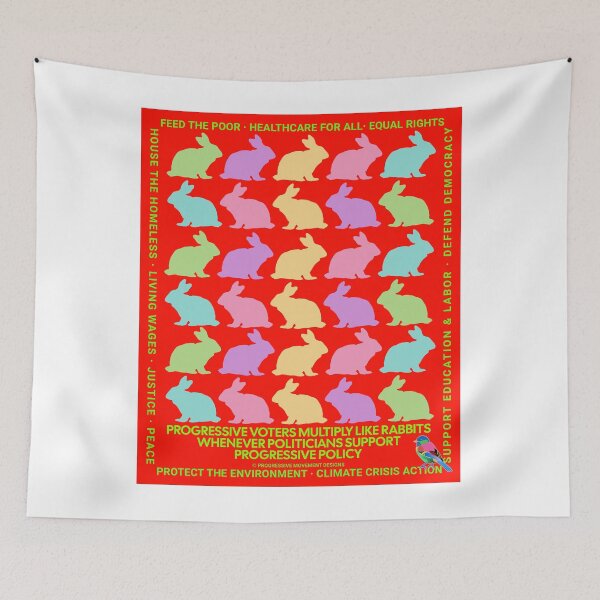 Item preview, PMD00645 Progressive Movement Designs Easter Rabbits with 12 policy goals for progressive Democrats Independents and Bernie Sanders supporters who know progressive policy is sweeter than chocolate designed and sold by ProgressiveLeft.
