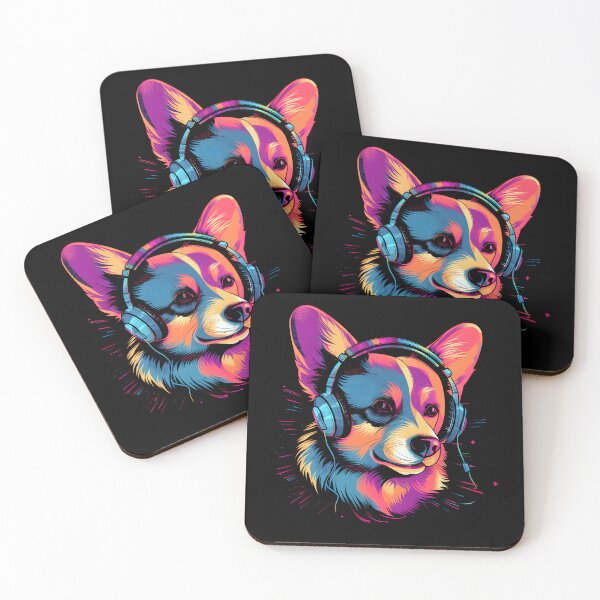 Item preview, corgi wearing headphones - synth wave style designed and sold by ro83land.