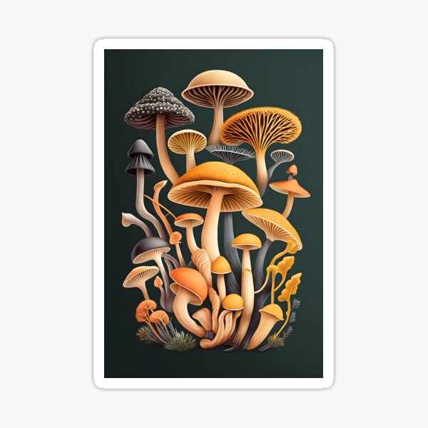 Botanical Mushroom, Boho Exotica, Bohemian Art Sticker