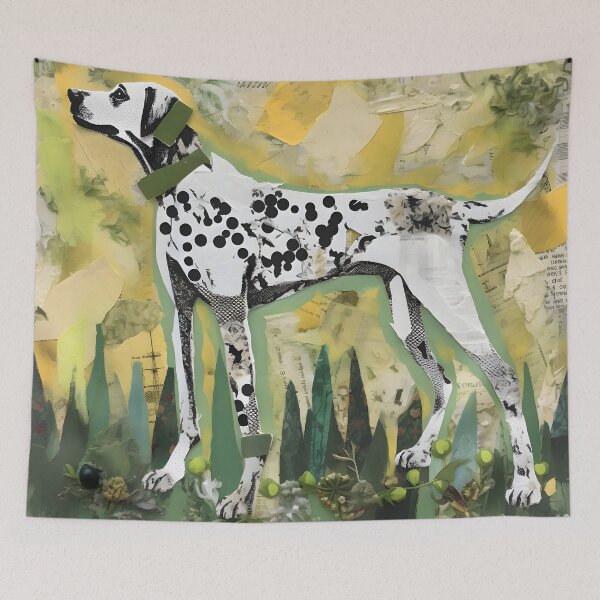 Aperçu de l'œuvre "Acrylics and Collage: A Grass Field Dalmatian Portrait" créée et vendue par digitalbrosse.