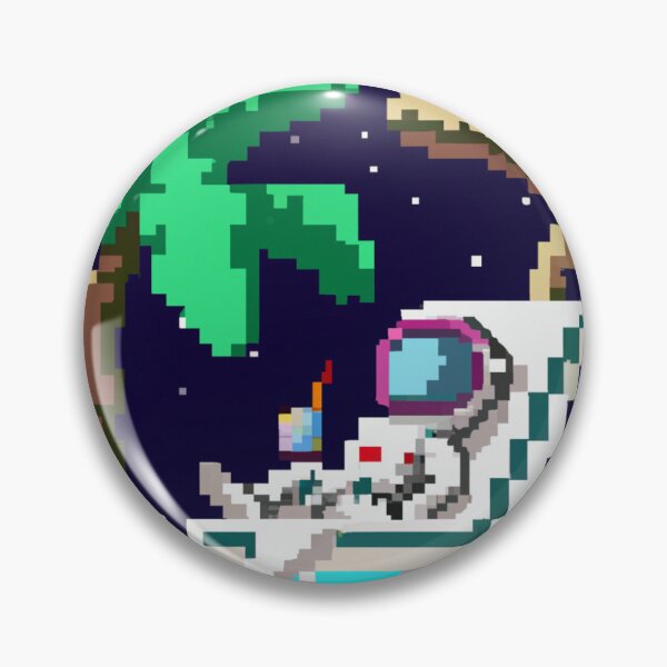 Item preview, an astronaut lounging in a tropical resort in space, pixel art designed and sold by zrouse.