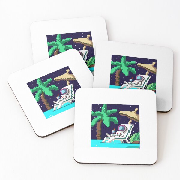 Item preview, an astronaut lounging in a tropical resort in space, pixel art designed and sold by zrouse.