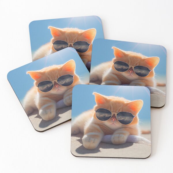 Item preview, cat on the beach with sunglasses designed and sold by Rosiere Donahue ⭐️ ⭐️ ⭐️ ⭐️ ⭐️.
