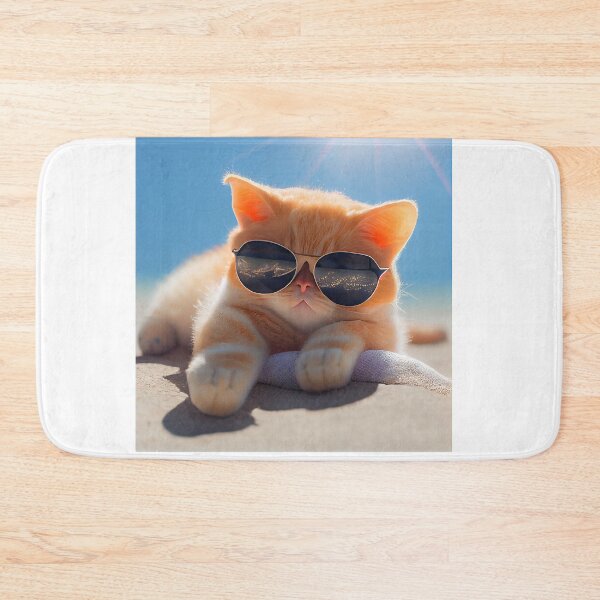 Item preview, cat on the beach with sunglasses designed and sold by Rosiere Donahue ⭐️ ⭐️ ⭐️ ⭐️ ⭐️.