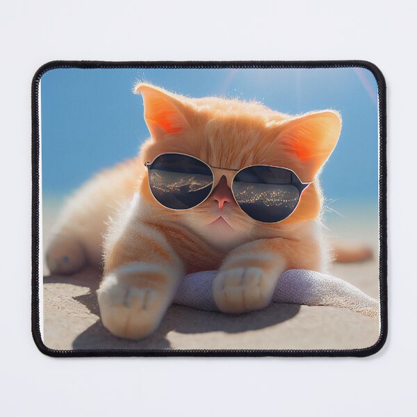 Item preview, cat on the beach with sunglasses designed and sold by Rosiere Donahue ⭐️ ⭐️ ⭐️ ⭐️ ⭐️.