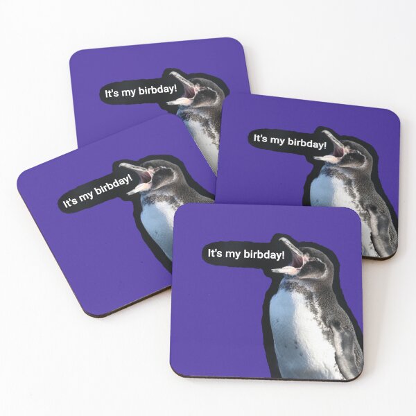 Artikelvorschau, Galapagos Penguin it's my birthday (Dark Purple #3A2096 background) entworfen und verkauft von SBPenguins.