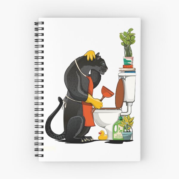 Item preview, Black Panther Cleaning Toilet, funny cat bathroom art designed and sold by Wyattdesign.