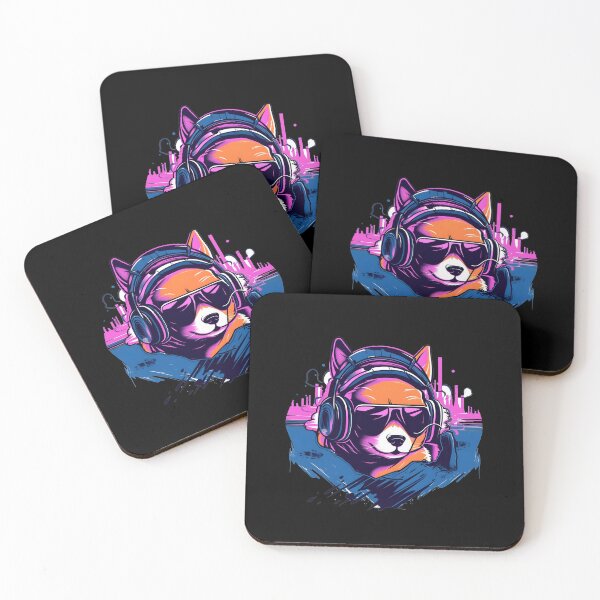 Item preview, Shiba Inu wears headphones - synth wave style designed and sold by ro83land.