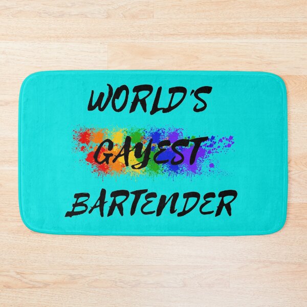 Item preview, World's Gayest Bartender Queer Humor With Rainbow Colors For Proud Gay Bartenders In Cyan designed and sold by LuckyKermit.