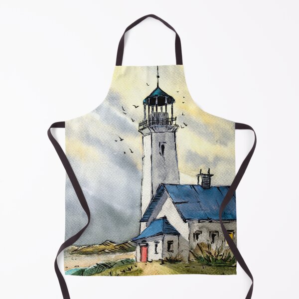 Item preview, Watercolor blue lighthouse with an additional building on a green hill designed and sold by MaryWatercolor.