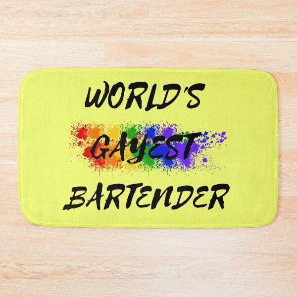 Item preview, World's Gayest Bartender Queer Humor With Rainbow Colors For Proud Gay Bartenders In Yellow designed and sold by LuckyKermit.